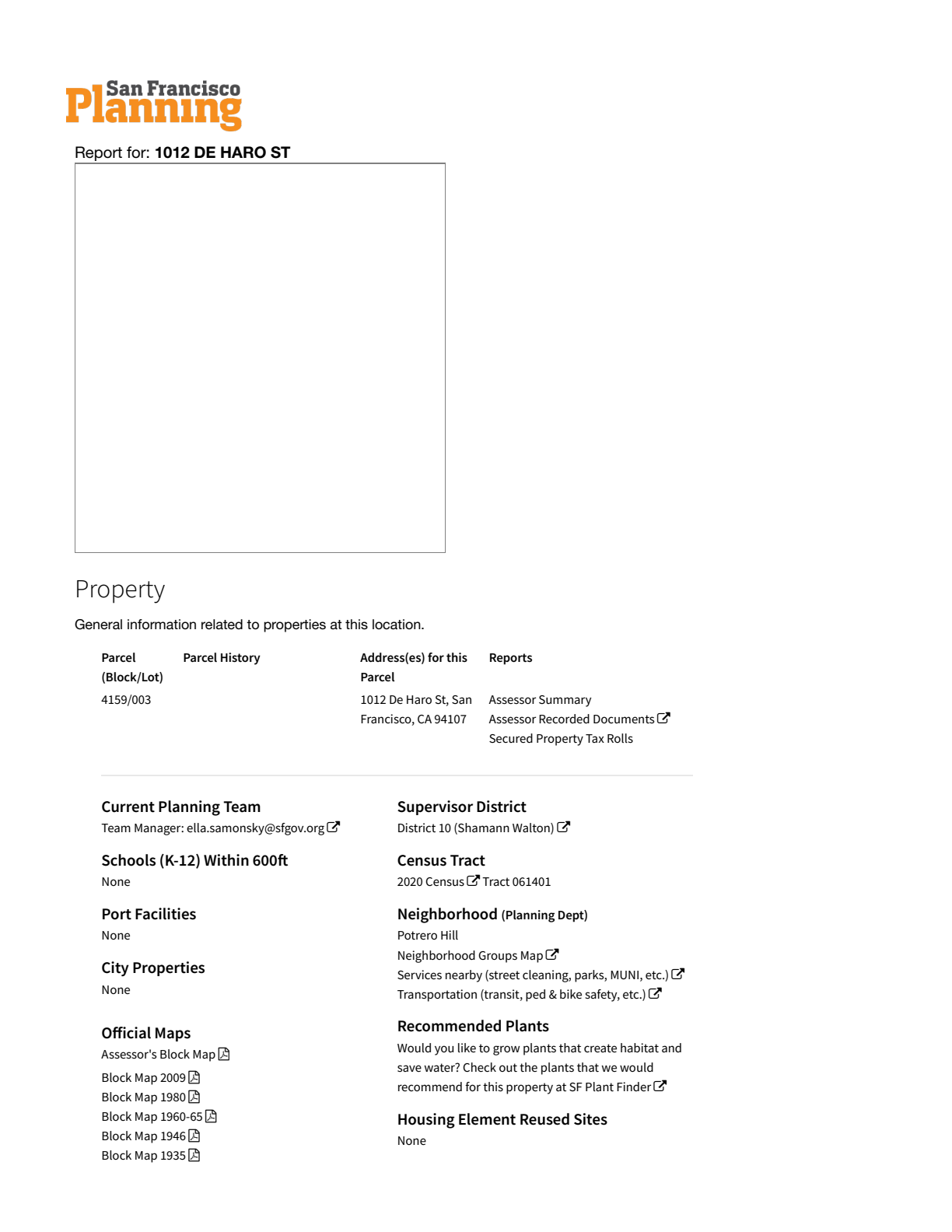 Clean render of the city property report for the four-unit building at 1012 De Haro Street