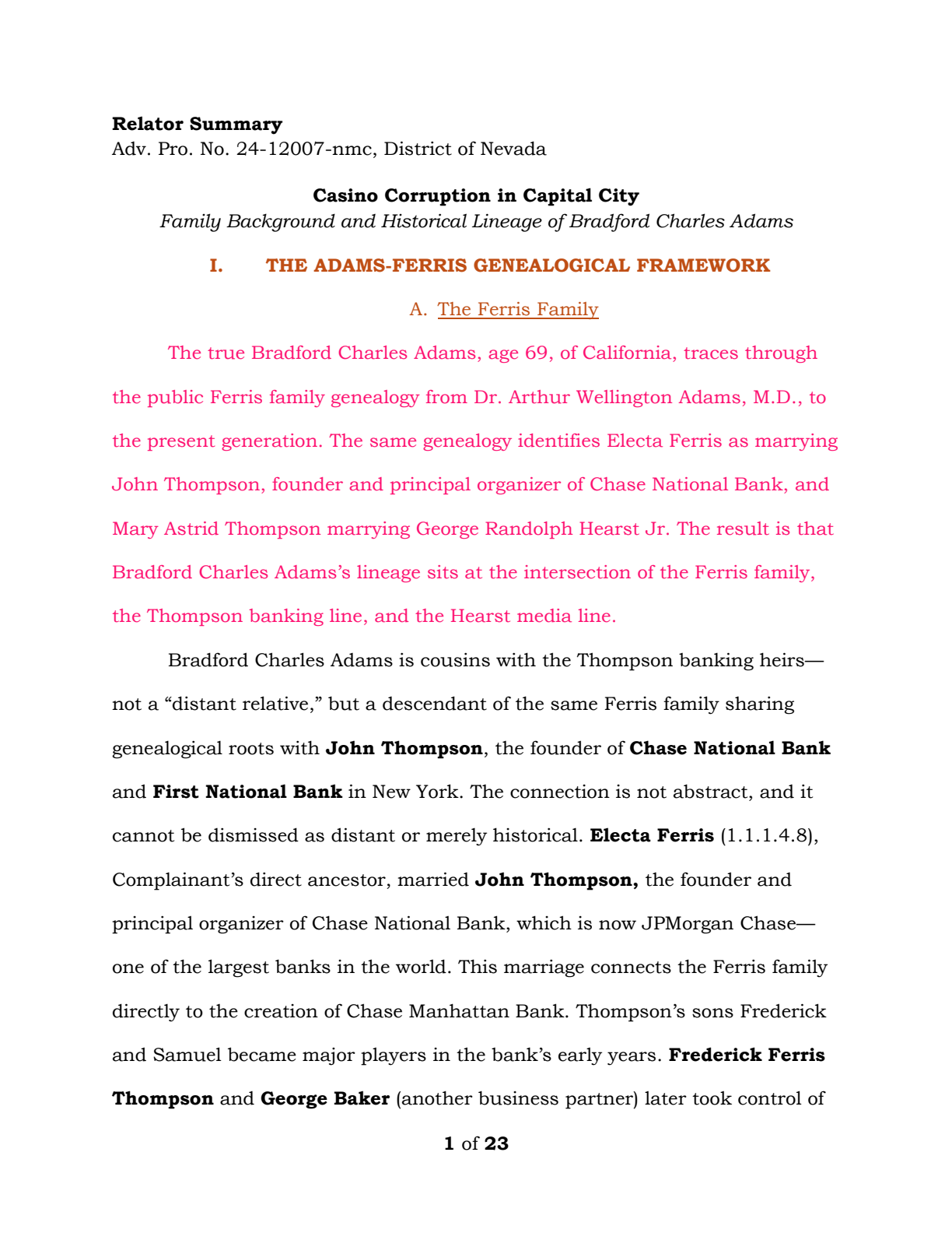 Historical-lineage evidentiary filing