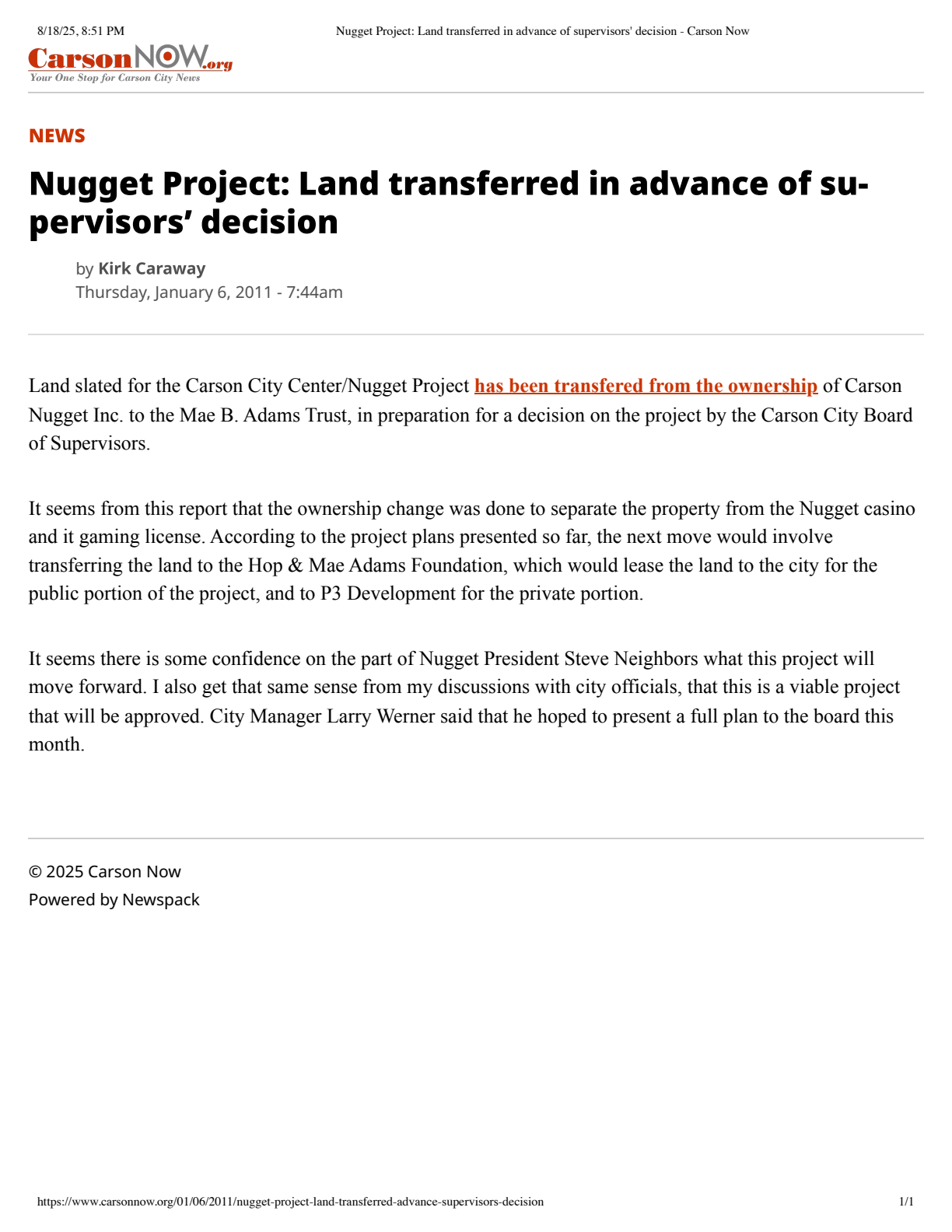 Nugget Project land transfer