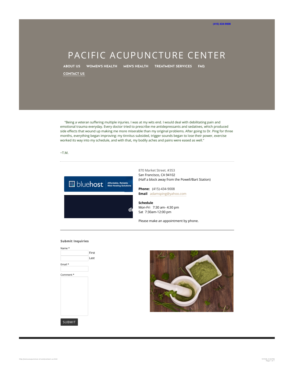 Pacific Acupuncture Center contact record