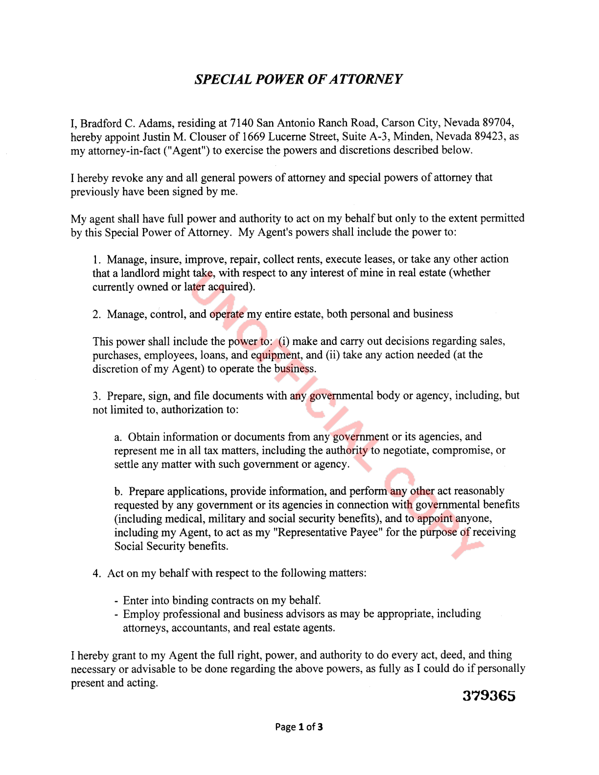 Special Power of Attorney
