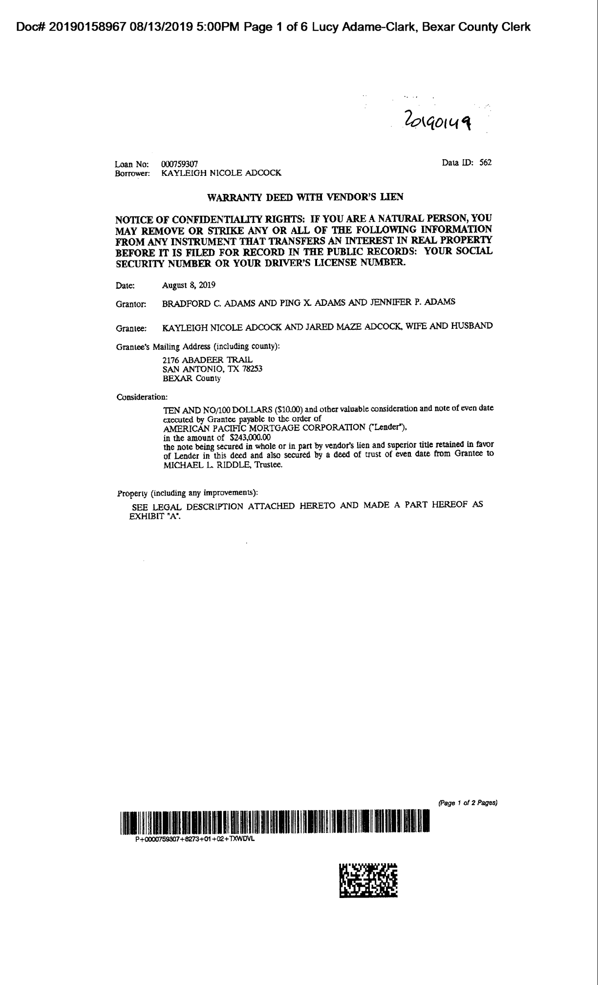 2176 Abadeer Trail sale deed